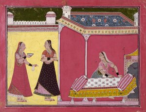 Preparazione del letto, Bilaspur, c.1690-1700 da Indian School